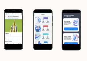 Trois écrans de l'application Birda