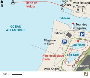 Carte du parc écologique Izadia (Pyrénées-Atlantiques) et de la digue de Tarnos (Landes)