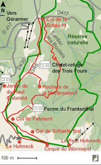Carte de la Réserve Naturelle du Frankenthal-Missheimle (Vosges)