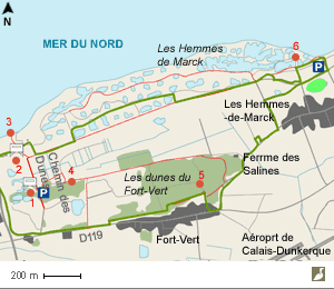 Carte des environs du Fort-Vert (Pas-de-Calais) et bon sites d'observation
