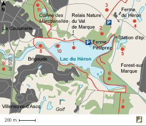 Carte du lac du Héron à Villeneuve-d’Ascq (Nord) et bons sites d'observation