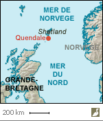 Situation de Quendale, dans l'archipel des Shetland (Grande-Bretagne)