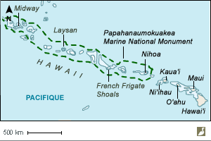 Situations des îles de Nihoa et de Laysan, dans l'archipel d'Hawaï (États-Unis)