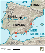 Emplacements de trois zones humides en Espagne