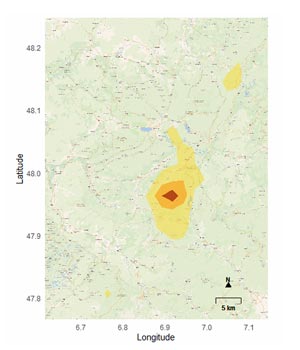 Carte des déplacements des Grands Tétras (Tetrao urogallus)