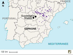 Aire de répartition du Sirli de Dupont en Espagne