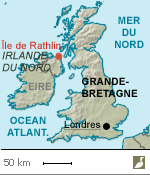 Situation de l'île de Rathlin, en Irlande du Nord (Grande-Bretagne)