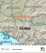 Situation de la falaise de Višnjička Kosa près de Belgrade (Serbie)