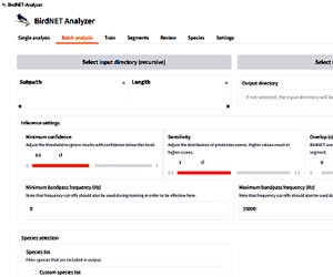 Impression d'écran de BirdNET Analyser GUI Impression d'écran de BirdNET Analyser GUI