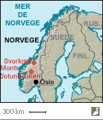 Situations du massif montagneux de Jotunheimen et de Svorkmo, dans le comté de Trøndelag (Norvège)
