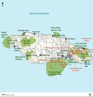 Carte de la Jamaïque et emplacements des sites visités durant le séjour Carte de la Jamaïque et emplacements des sites visités durant le séjour