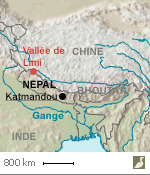 Situation de la vallée de Limi, située  dans le district de Humla (Népal)