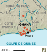 Situations des principaux sites visités au Ghana