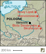 Situations de plusieurs zones humides polonaises où la densité de mâles chanteurs de Bécassines doubles (Gallinago media)