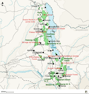 Carte du Malawi et emplacements des sites visités durant le séjour 