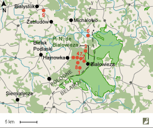 Carte du secteur du parc national de Białowieża (Pologne)