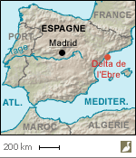Situation du delta de l'Ebre (Catalogne)