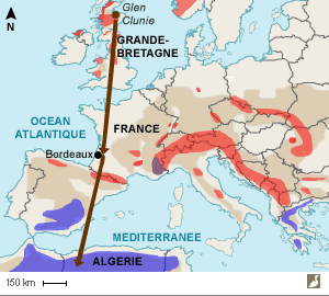 Carte de répartition du Merle à plastron (Turdus torquatus) en Europe