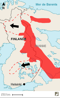 Carte de répartition du Robin à flancs roux en Finlande
